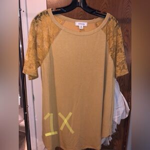 Zenana Outfitters Mustard Lace Sleeve Tee